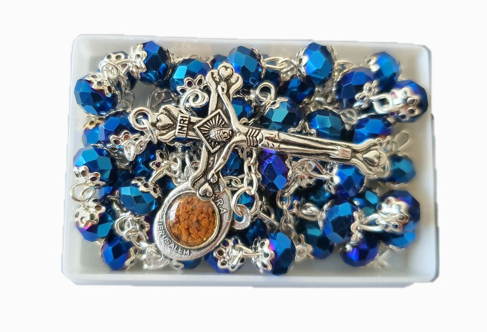 Catholic Deep Dark Blue Jerusalem Crystal Rosary