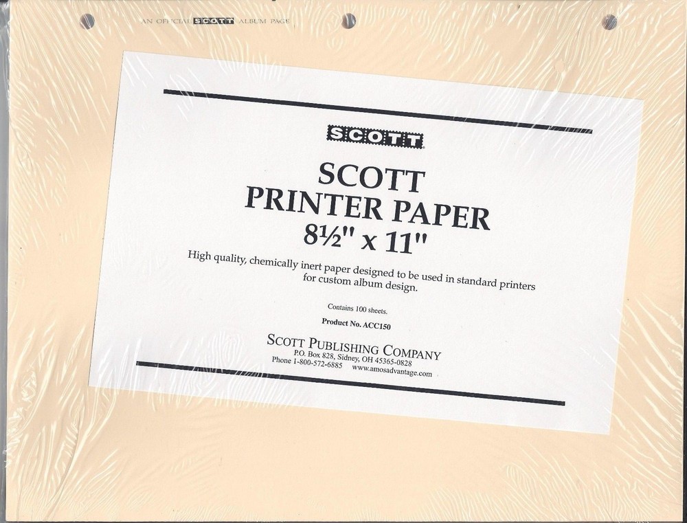 Pkg. 100 SCOTT All-Blank 8.5" x 11" Pages for Standard Printer for Custom Pages
