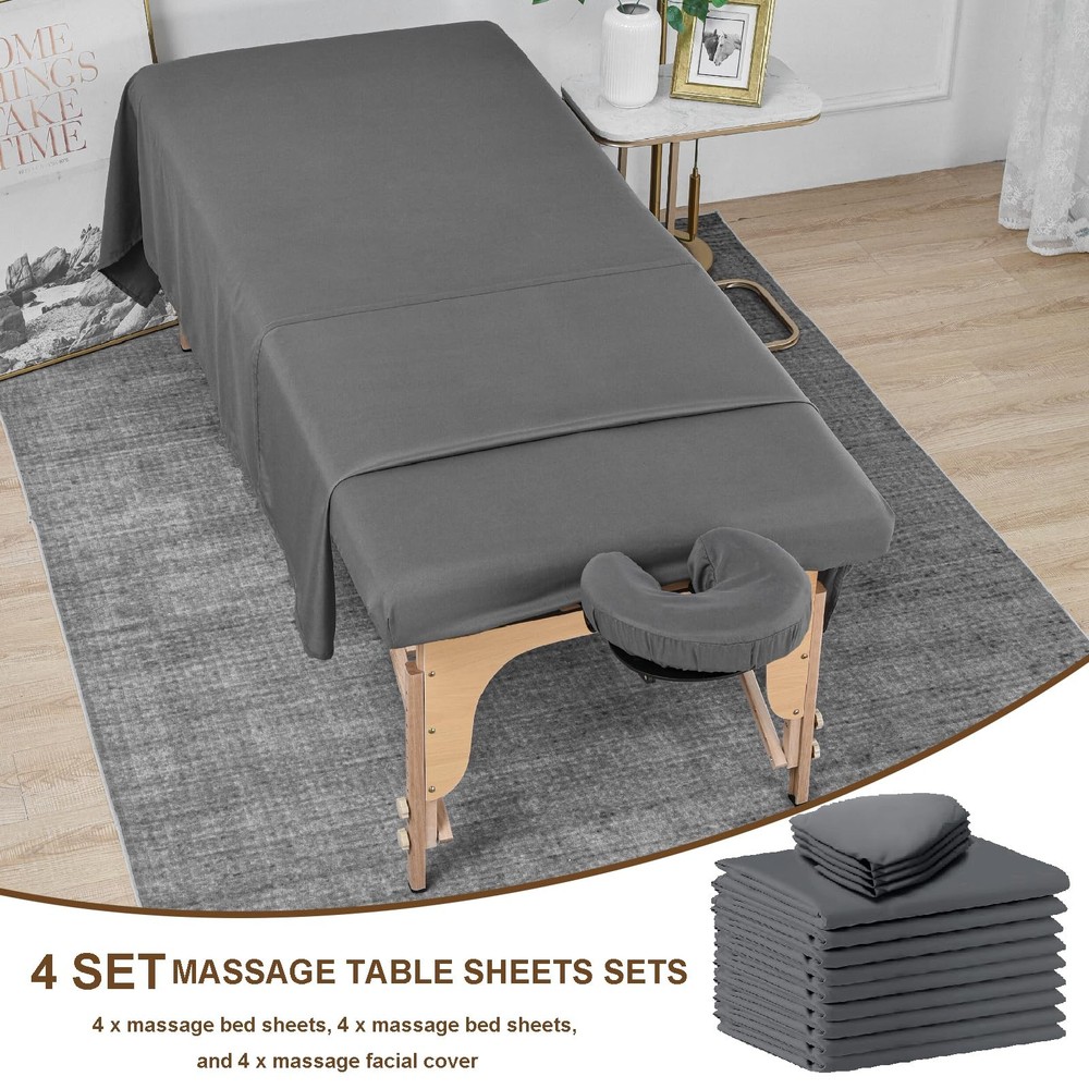 4 Set Massage Table Sheets Sets, 12Pcs Reusable Soft Microfiber Massage Bed S...