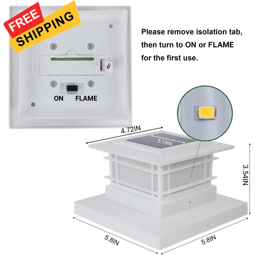 Dynaming 4 Pack Solar Post Cap Lights 4 Flickering Flame Lights, White