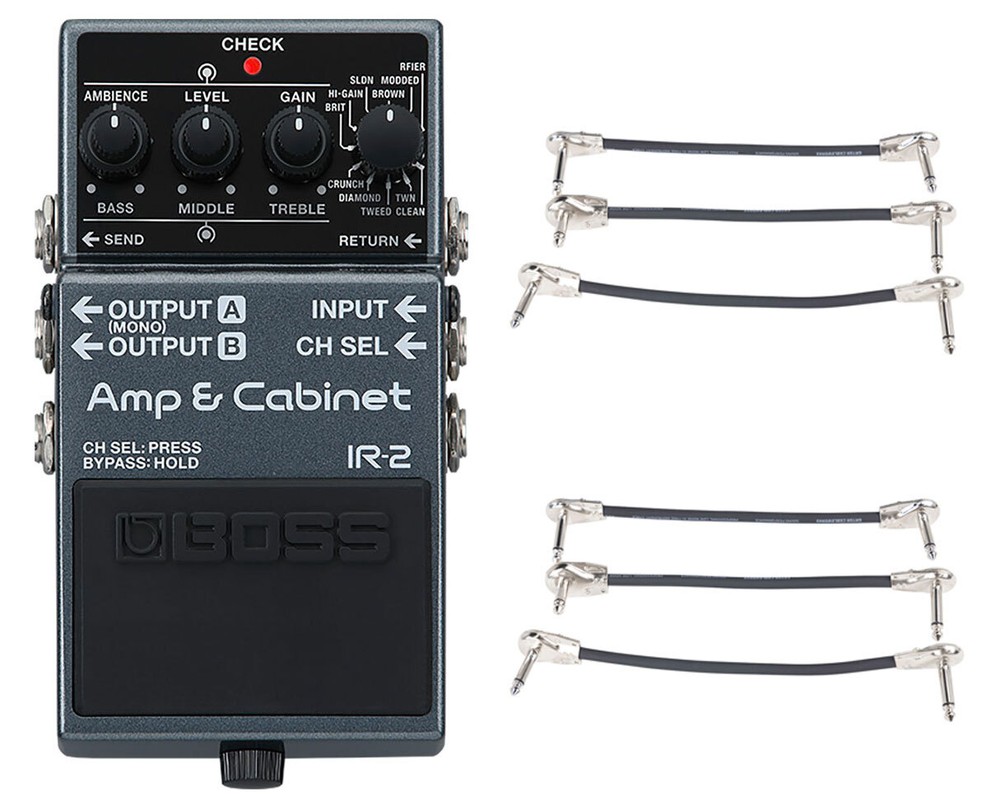 Boss IR-2 Amp & Cabinet Simulator Pedal + 2x Gator Patch Cable 3 Pack