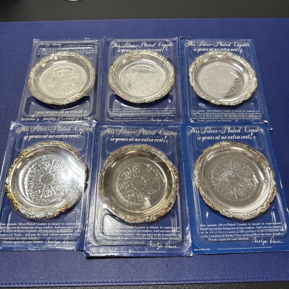 Vintage 1988 Vintage Readers Digest Exclusive Silver Plated Coaster Set of 6- 4"