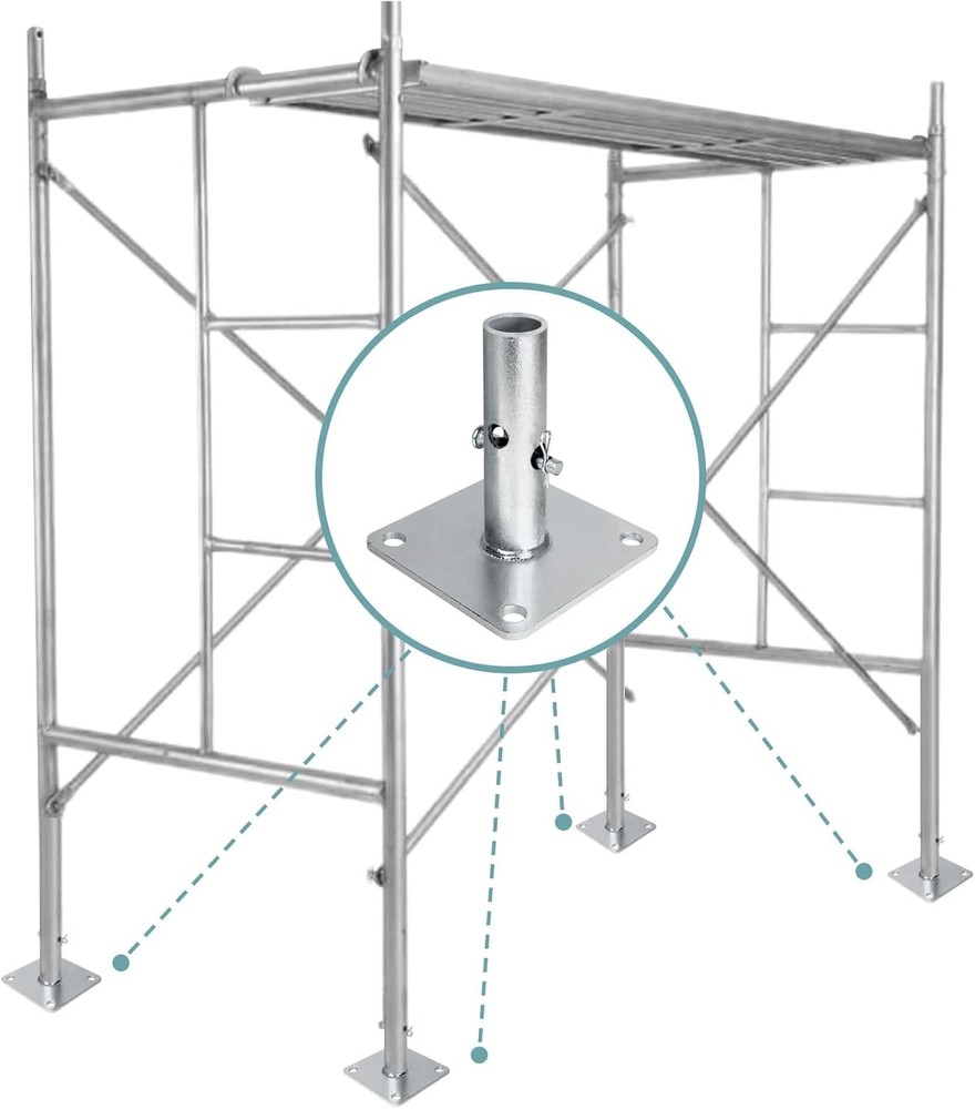 4-Pack Reinforced Scaffold Base, Galvanized Base Plates 4.75" Silver