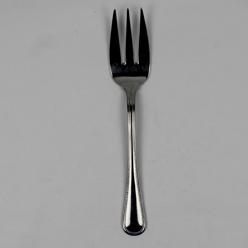 Wallace Silver Regal Pearl Pattern Cold Meat Serving Fork Beaded Front/Back Good