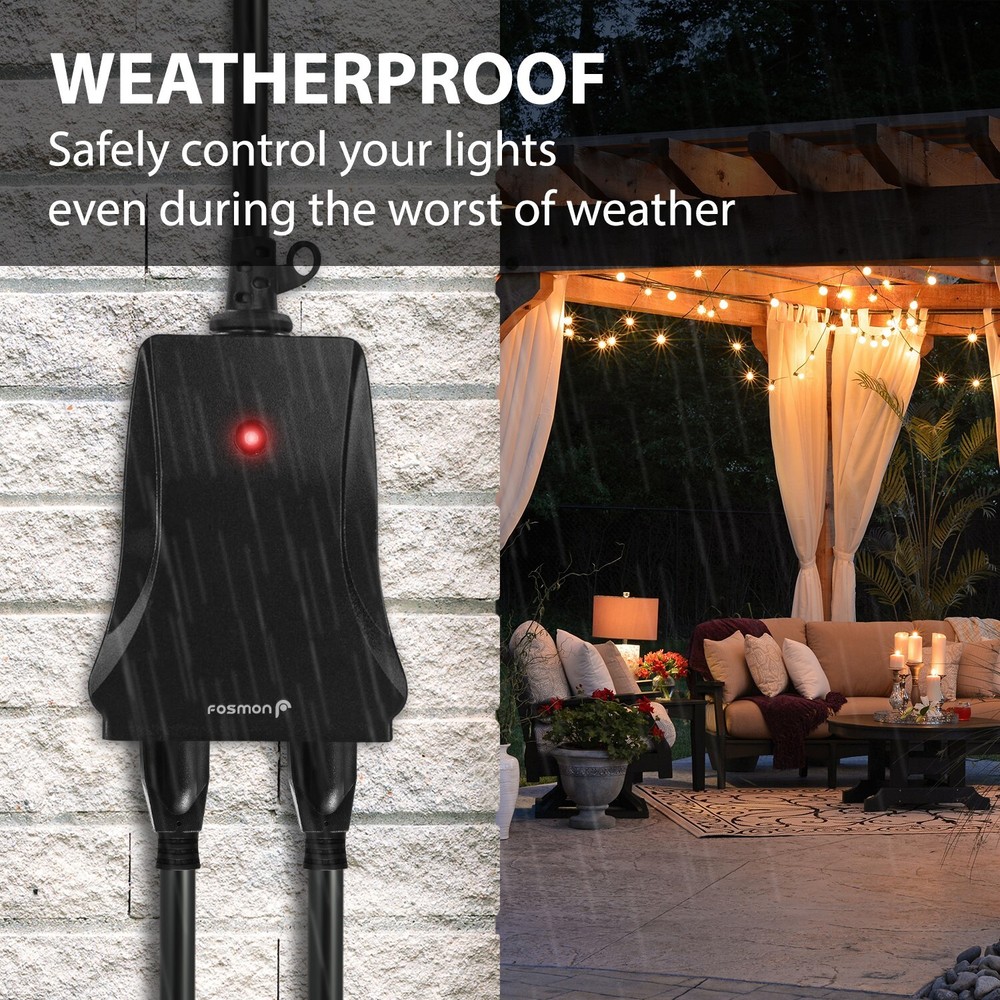 Weatherproof Outdoor Light Wireless Remote Control 2 Outlet Power Switch Plug