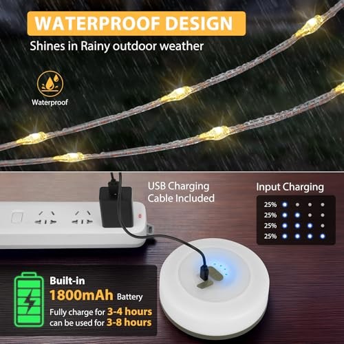 2Pack Camping String Lights, 4 in 1 Quick Storage 32.8FT 2PACK Warm & RGB