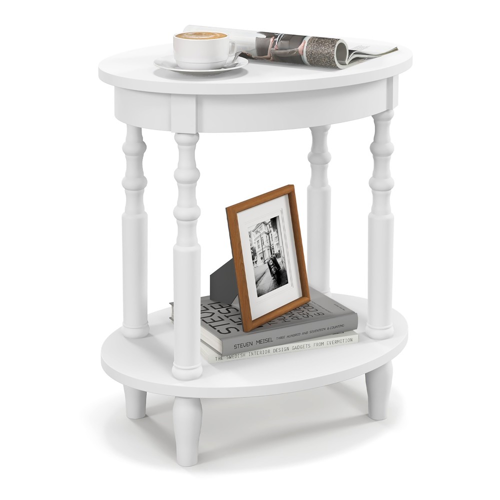 2 PCS 2-Tier End Table Oval Compact Sofa Side Nightstand w/ Storage Shelf
