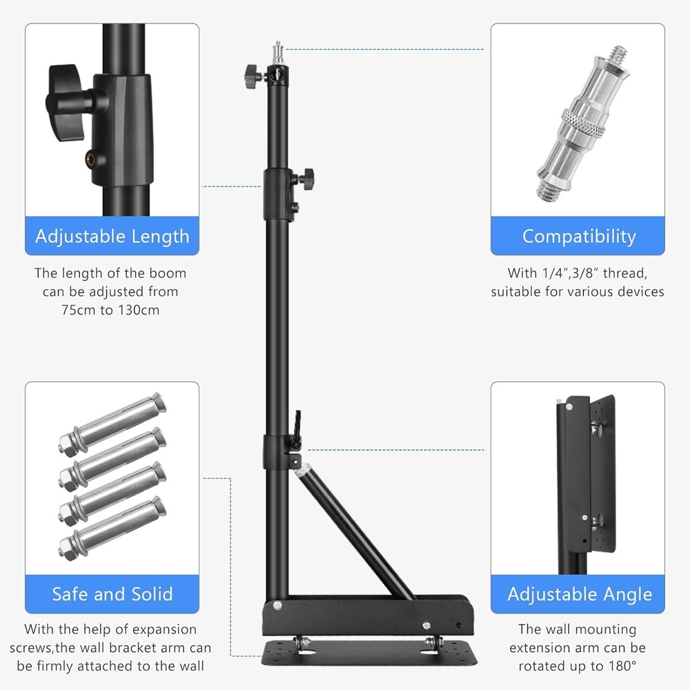 Ring Light Wall Mount with Triangle Base, 51Inch/130Cm Length Adjustable Support