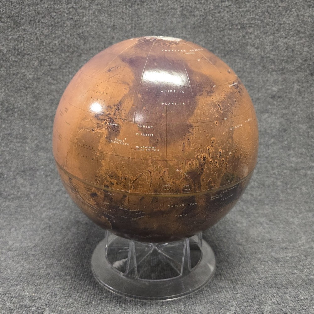 Mars Globe Planet Model Educational Astronomy Globe w Stand Space Decor 12" EUC