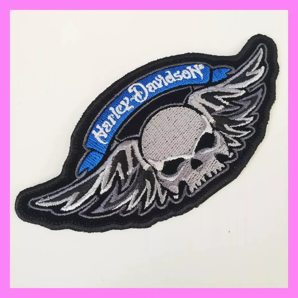 HARLEY DAVIDSON MOTORCYCLES Winged Skull EMBROIDERED IRON-ON PATCH FOR JACKET