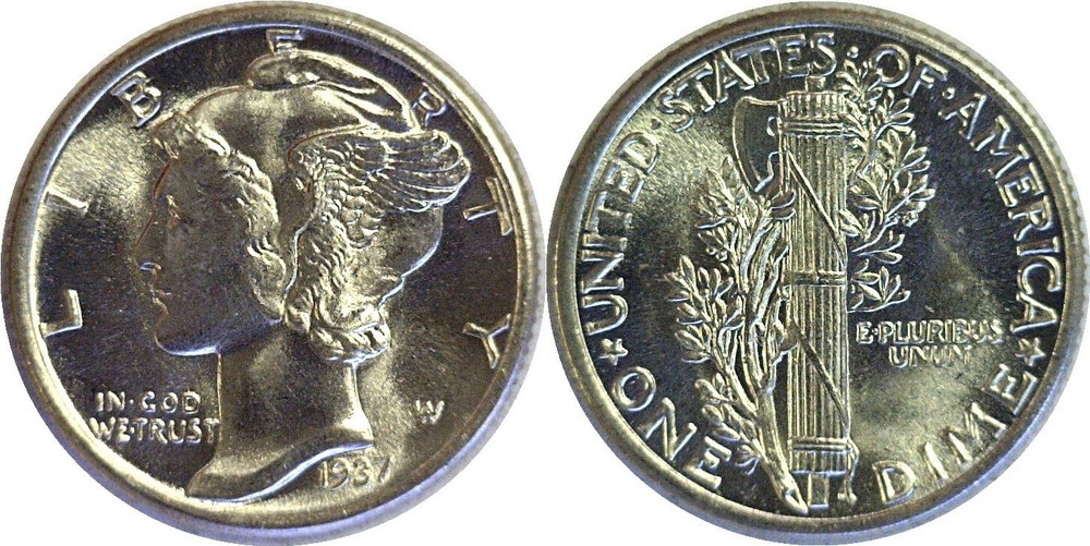 1937 10C Mercury Dime Silver Uncirculated