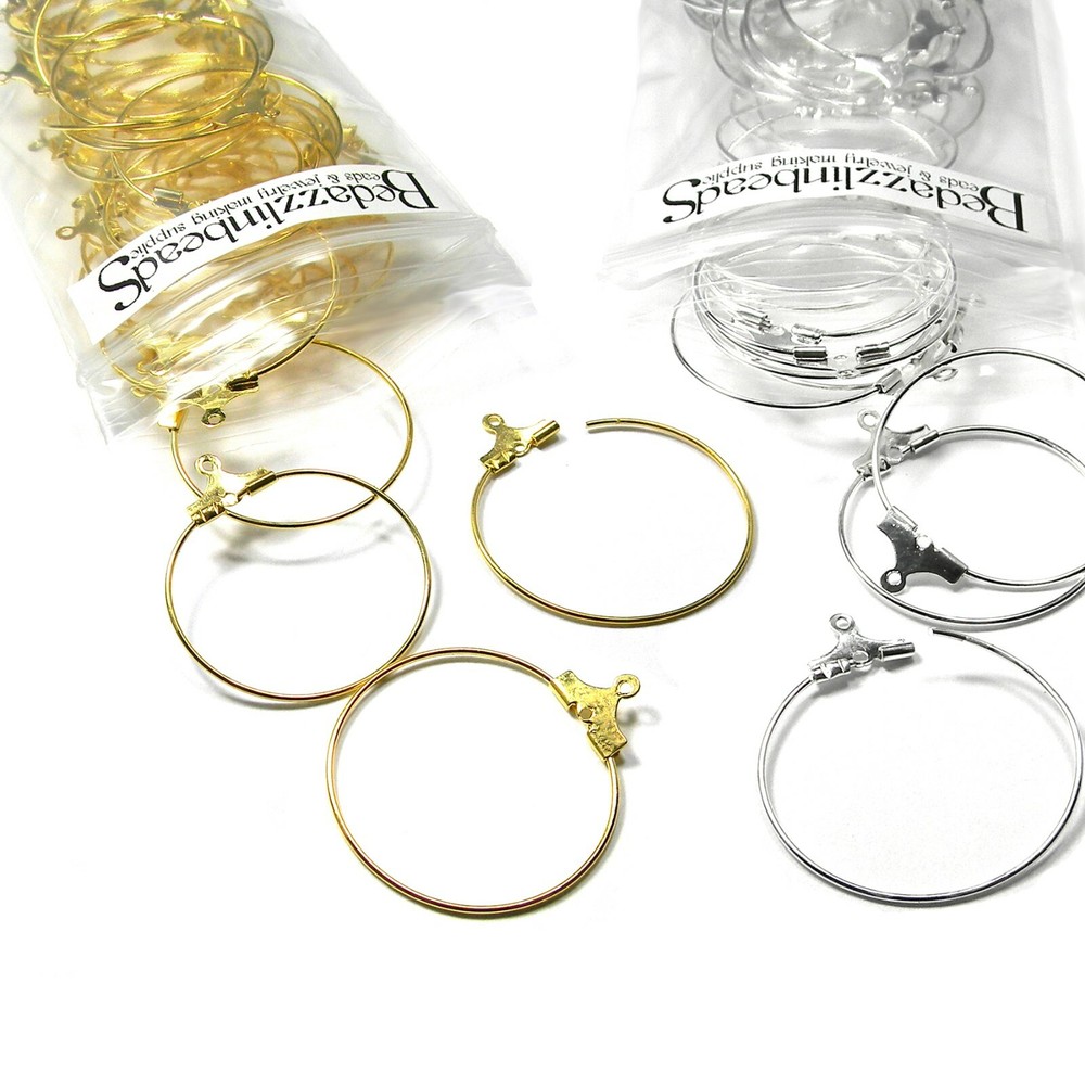 50 Plated 1 inch Beading Hoop Chandelier Earring Finding Components with Loop