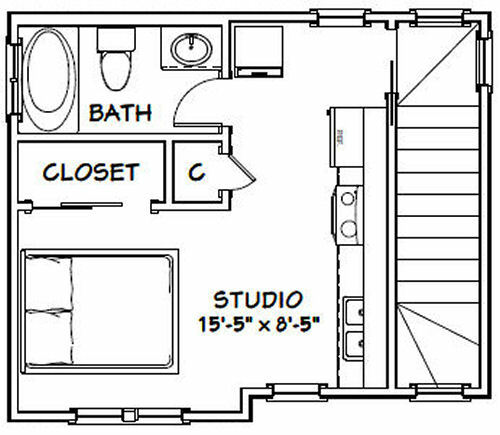 20x16 Tiny House -- PDF Floor Plan -- 292 sq ft -- Model 2