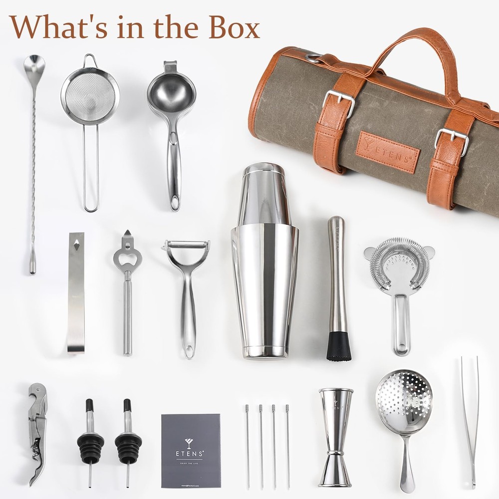 Etens Travel Bartender Kit – 22-Pc Bartending with Bar Tools Silver