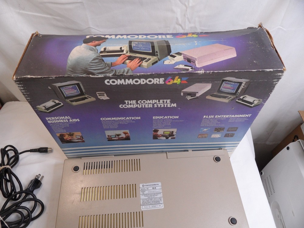 Commodore C64 Computer in Box Heat Sinks Power Supply Video cable- TESTED