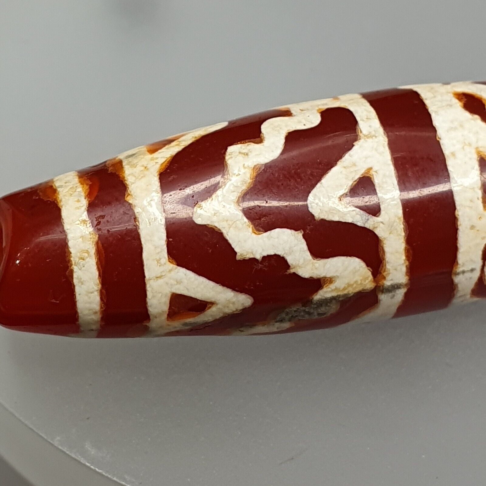 Antique Tibetan Nepalese RED Etched Agate Bead Decorated Carnelian Beads ETC-2