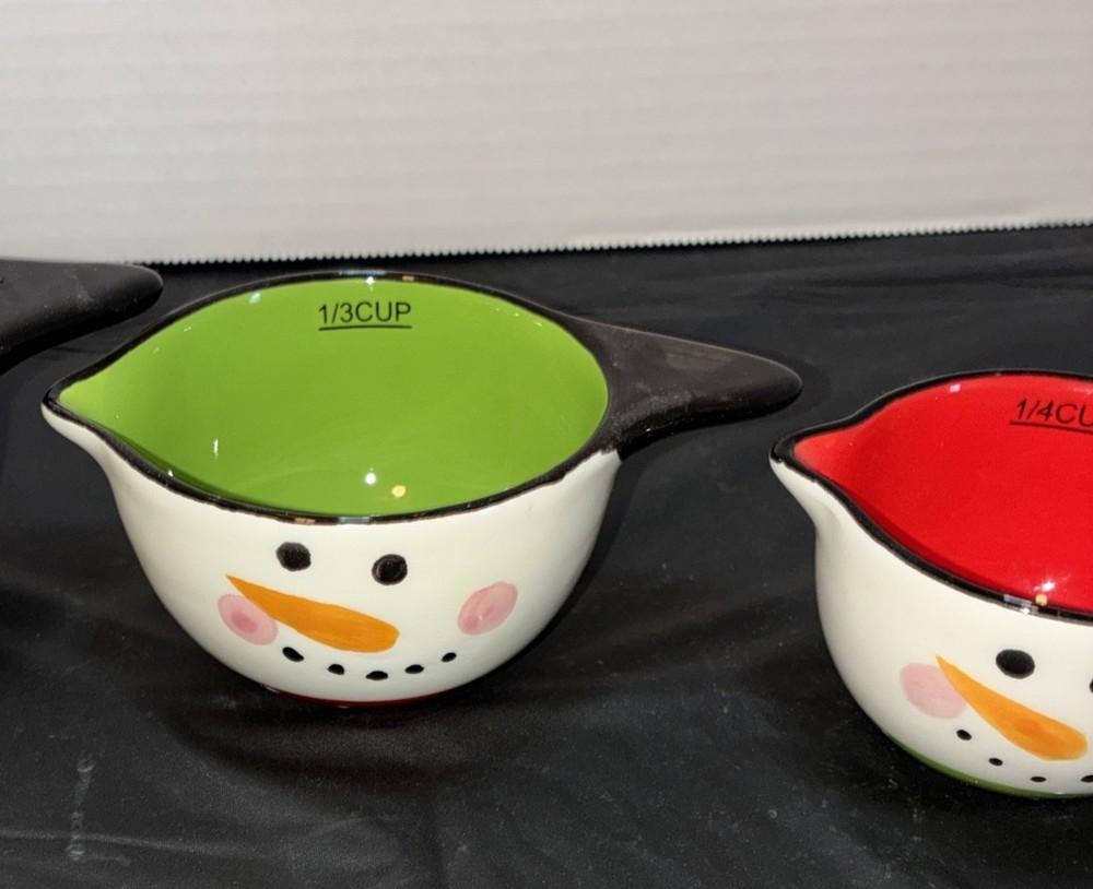 Great Gatherings Stack/ Nesting Ceramic Snowman Measuring Cups GREAT Condition