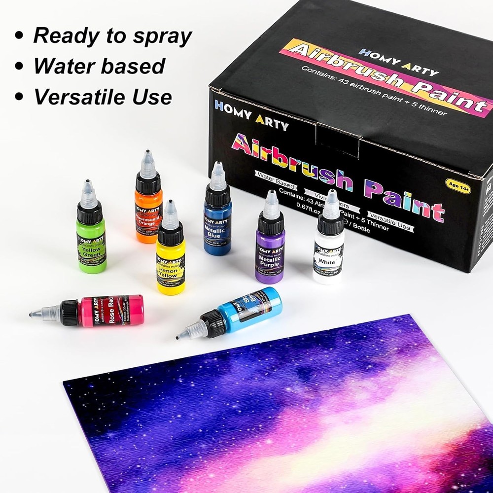 Complete Airbrush Paint Kit with 43 Colors and Thinners for Creative Projects