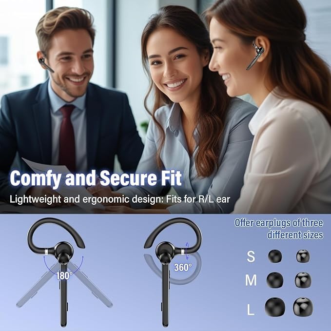 Bluetooth Headset, Wireless Bluetooth 5.3 Earpiece, 90Hrs Hands Free Headset