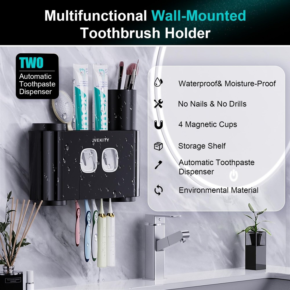 Toothbrush Holder,Multi-Functional Wall Mounted Toothbrush Holder,Toothpaste ...