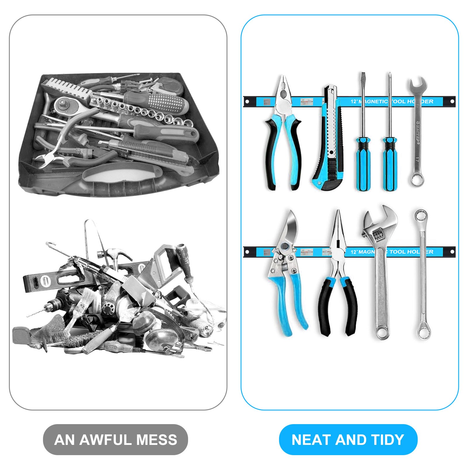 8 Pack 12" Magnetic Tool Holder Strip Metal Magnet Tool Organizer Bar for Garage