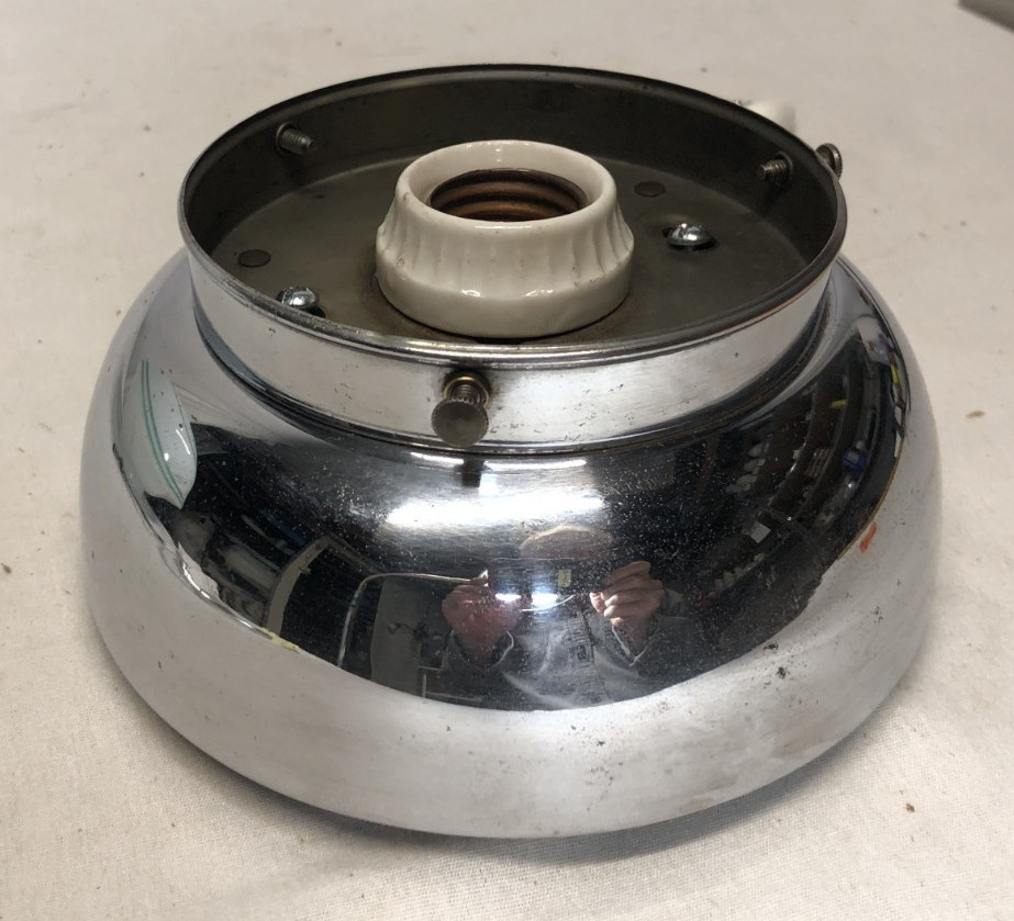 Antique Ceiling Light Chrome Fixture Art Deco Green Glass Shade Stripe USA #K92