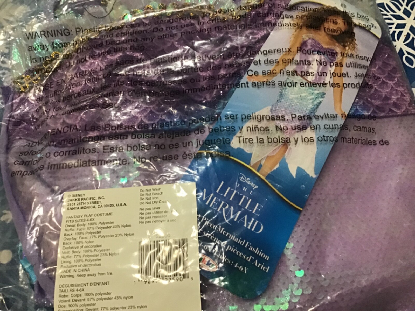 Disneys Little Mermaid Ariel Kids Fantasy Play Costume 2 Piece Sizes 4-6X NWT