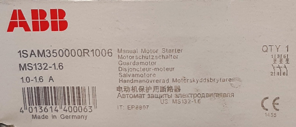 ABB MS132-1.6 Manual Motor Starter