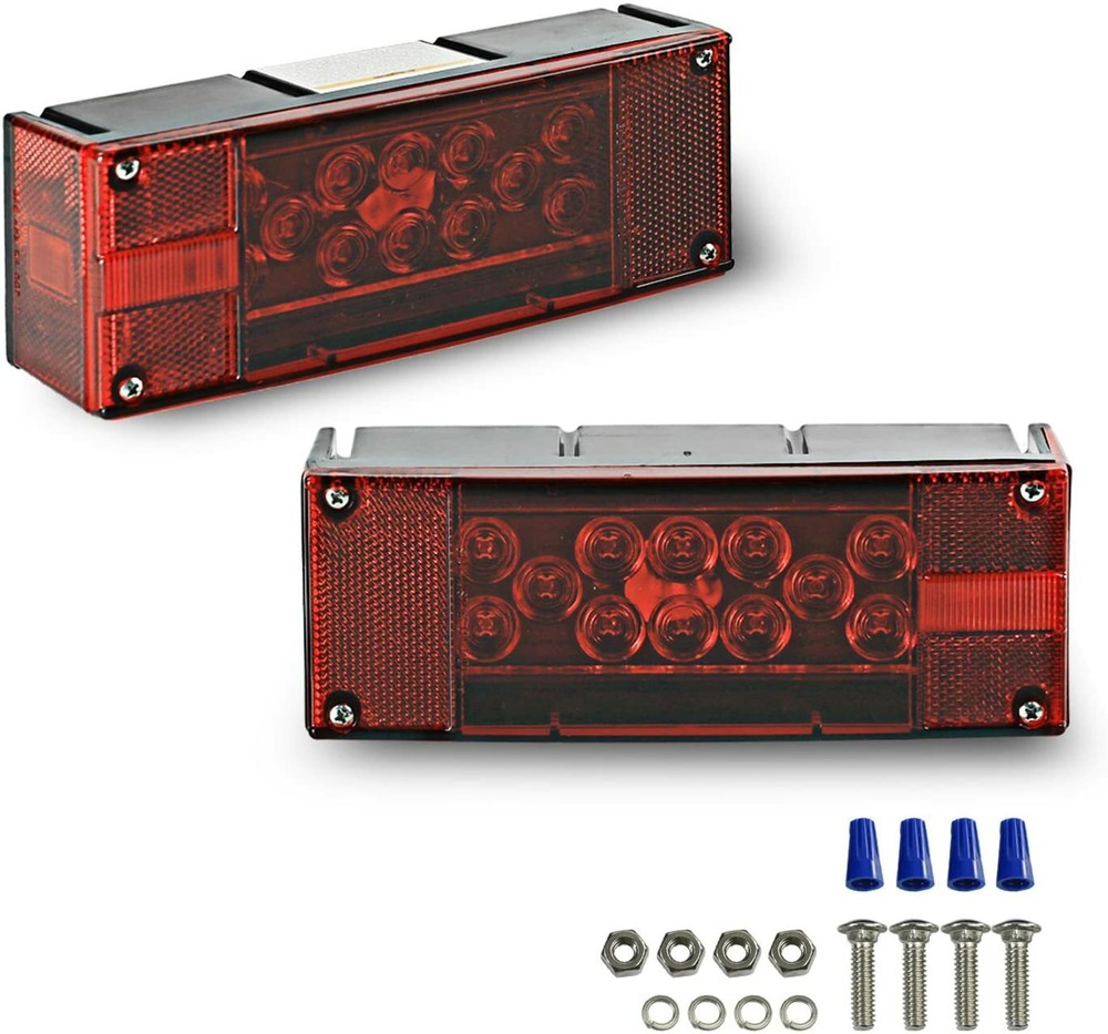 Left+Right LED Waterproof Red Trailer Boat Rectangle Stud Stop Turn Tail Lights