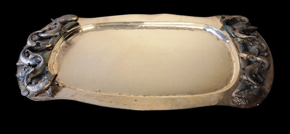 Franco Lapini, Serving Tray Fish decor Brass, silver