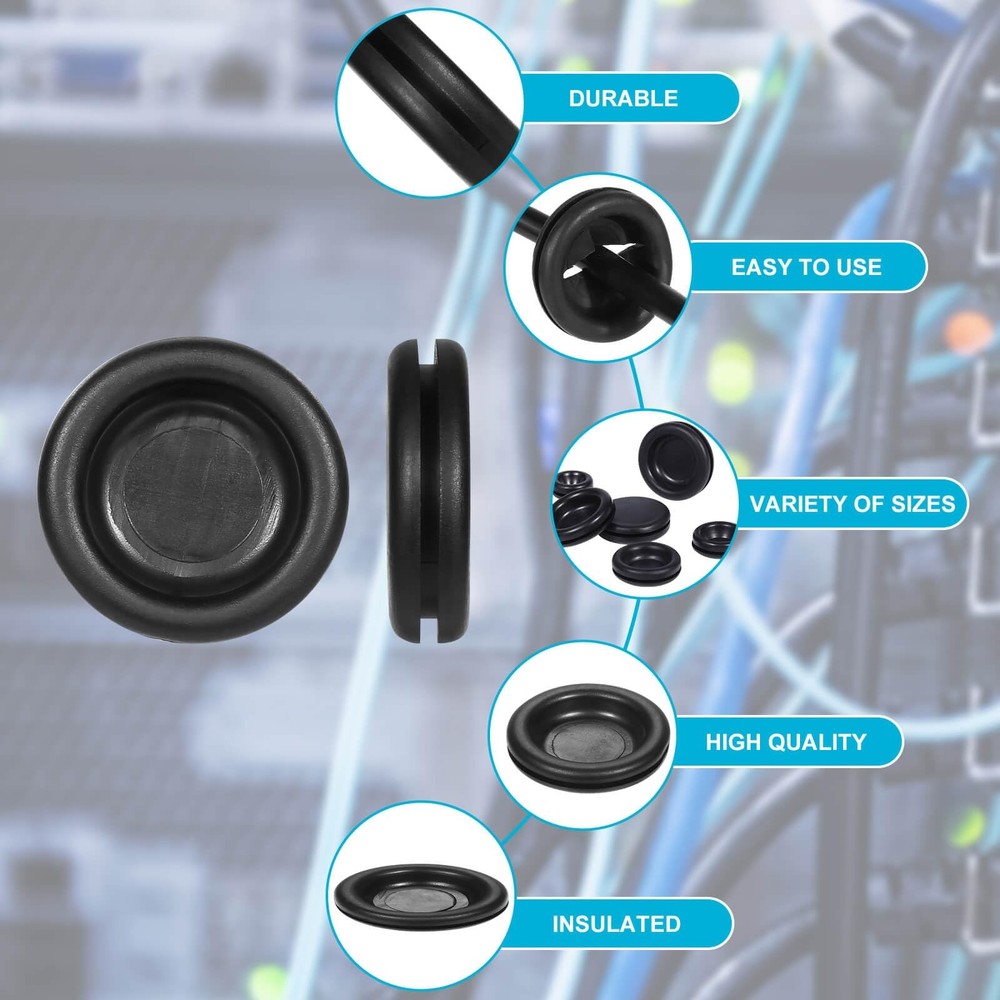 170PCS Rubber Grommet Kit - Closed Plug, Electrical Wire Black