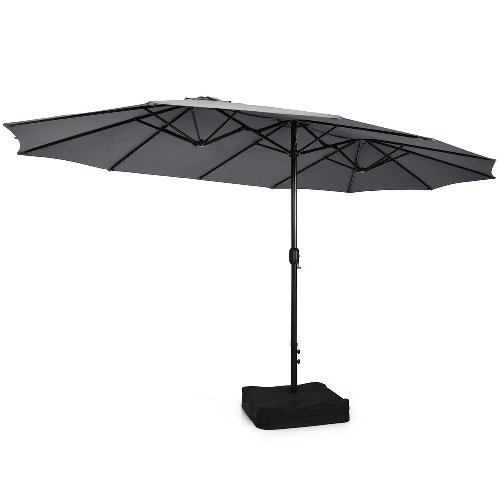 9 Piece Patio Wicker Dining Set w/ Double-Sided Patio Umbrella, Stackable Chairs