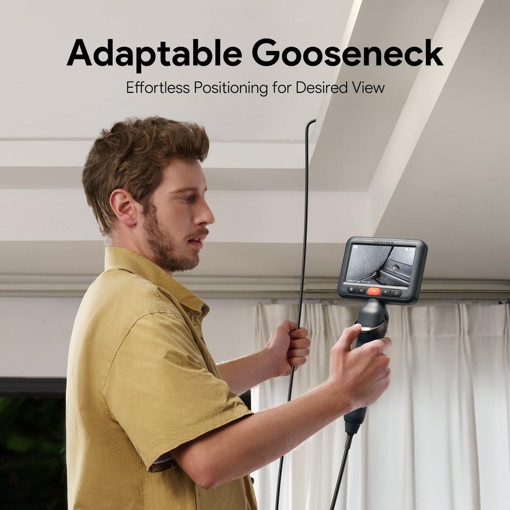 Articulating Borescope Camera with Light, 5" IPS HD Screen, Industrial Endosc...