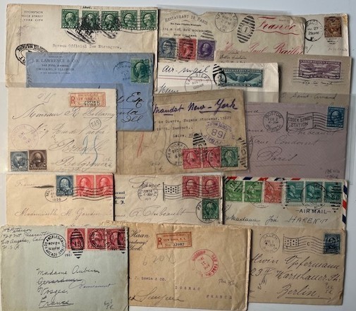 USA / 53 COVERS BY AIR MAIL FROM USA TO EUROPE BETWEEN 1910 & 1940 FOR STUDIES