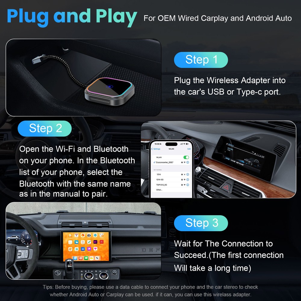Wireless CarPlay/Android Auto Adapter For Apple Android Wireless Carplay Dongle
