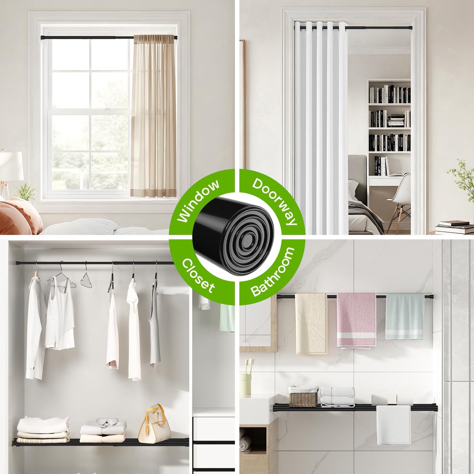 Spring Tension Rod 18-41 Inches No Drilling Adjustable 18-41inch-1P, Black