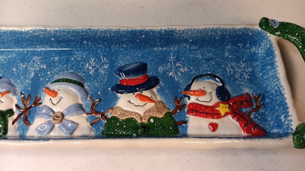 St. Nicholas Square Button Up Snowman Serving Tray with Handles