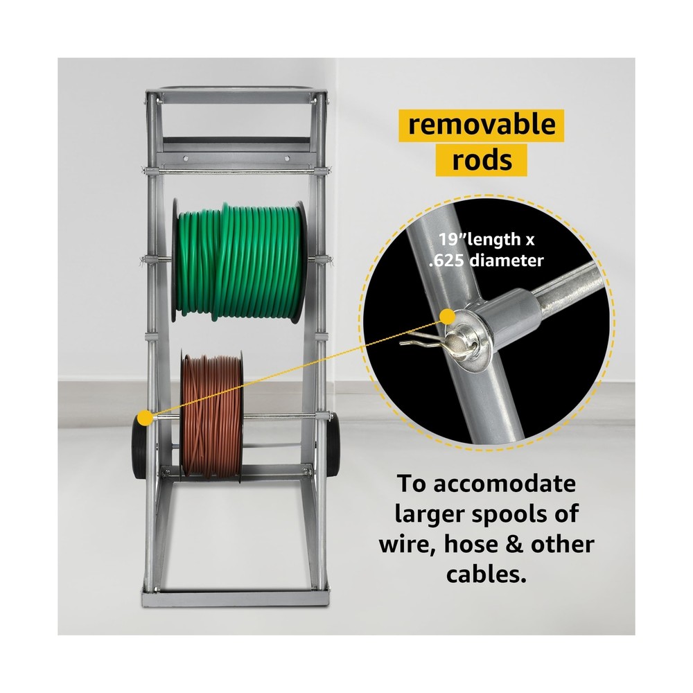 AdirPro Transportable Multiple Axle Cable Caddy - Multi-Spool Wire Rack Dispe...