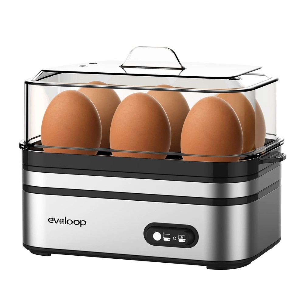 Evoloop Rapid Egg Cooker Electric 6 Eggs Capacity, Soft, Medium, Hard Silver