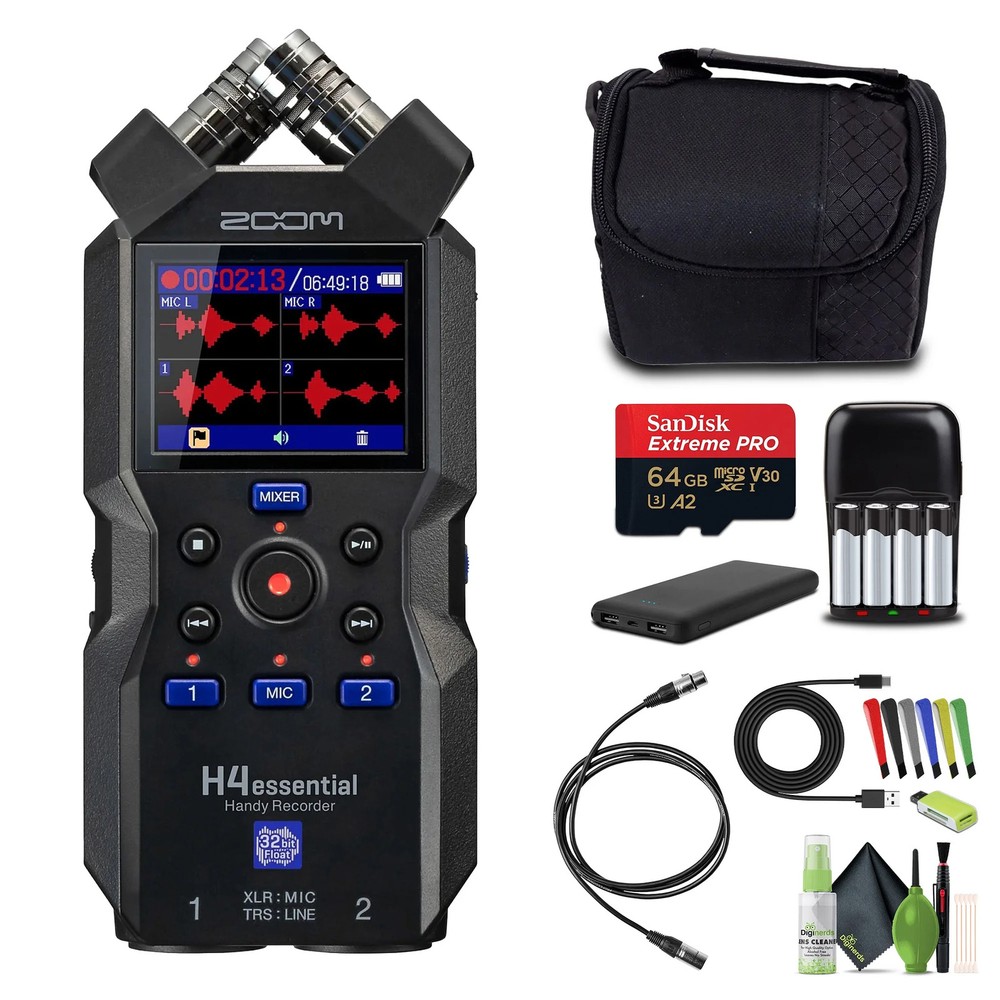Zoom H4essential 4-Track 32-Bit Float Portable Audio Recorder Bundle