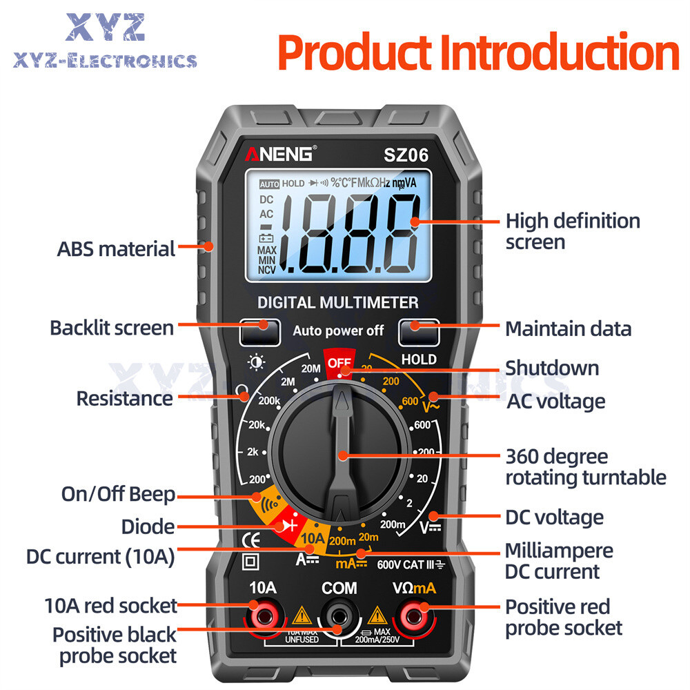 ANENG SZ06 LCD Digital Multimeter 2000 Count AC/DC Voltmeter Ammeter Volt Meter