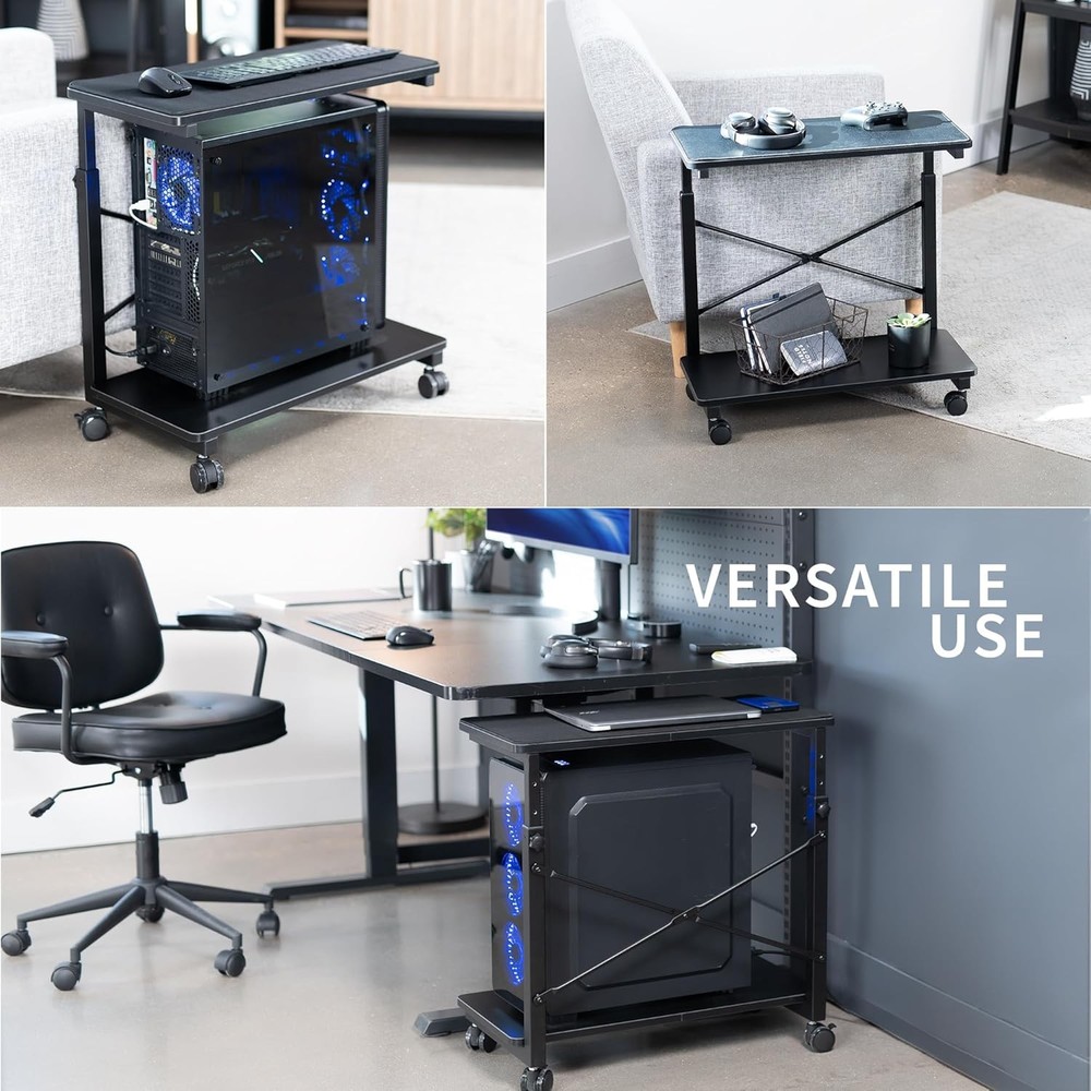 Large Mobile Adjustable 2-Tier PC Stand Premium Gaming CPU Computer Tower &