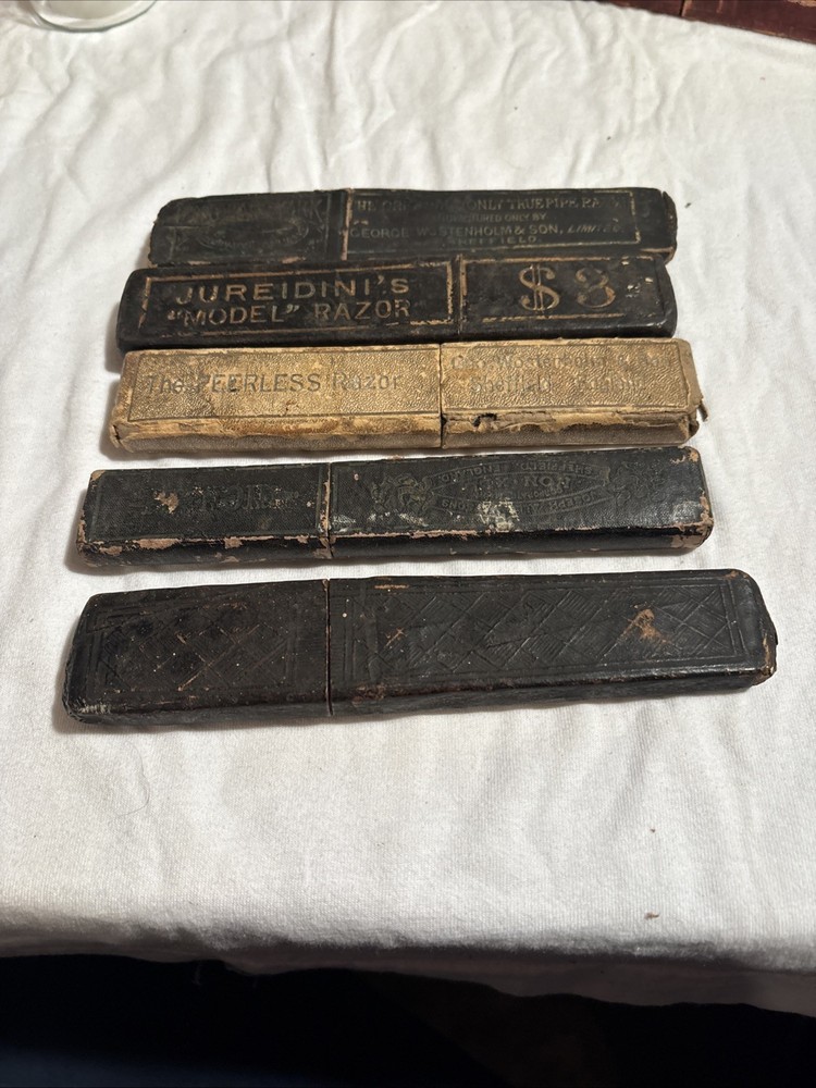 5 Empty Vintage Straight Razor Boxes.
