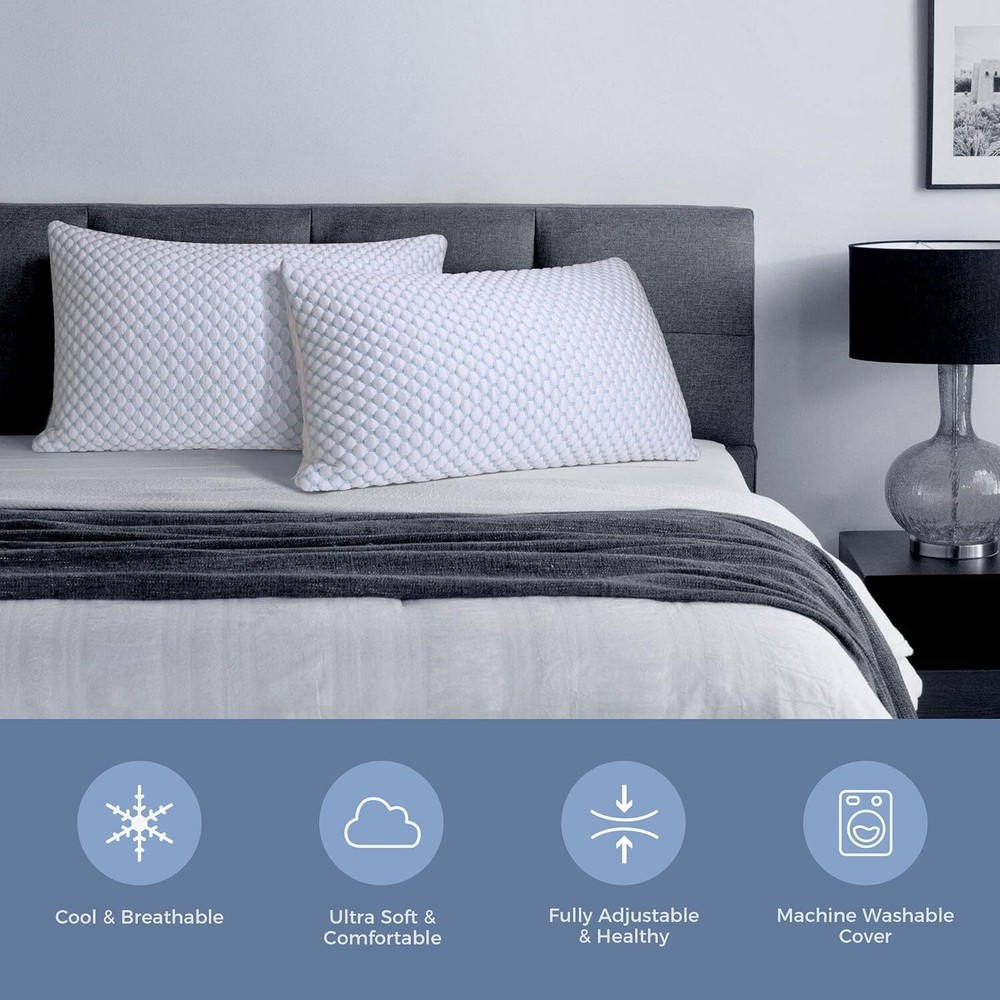 Compressed Memory Foam Pillow King 2-Pack, Sleep Cooling Pillow 2-Pack