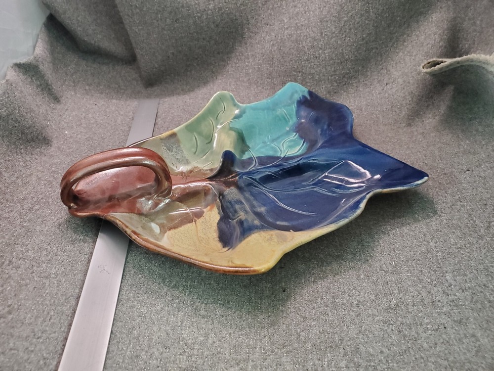 Studio Pottery Leaf Dish Large Plate Hand Made Large Art Pottery
