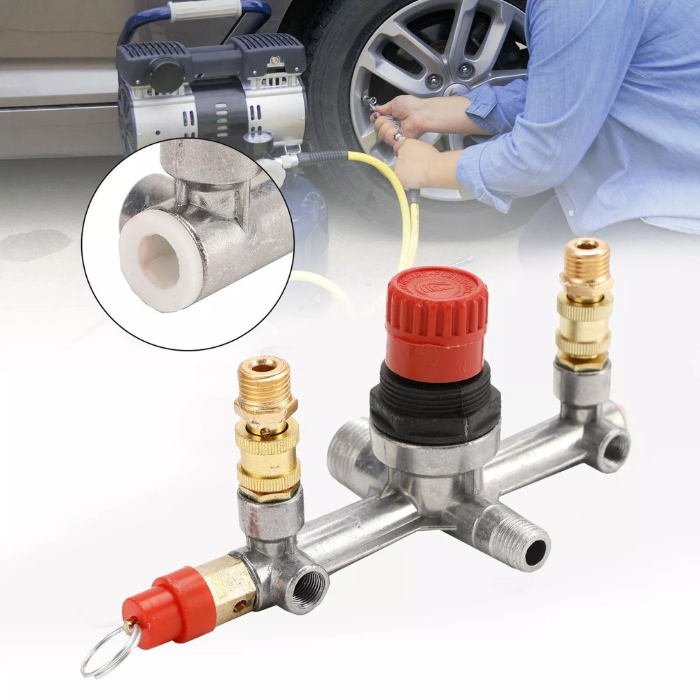 Air Compressor Pressure Valve Switch Manifold Control Gauges Tool Aluminum
