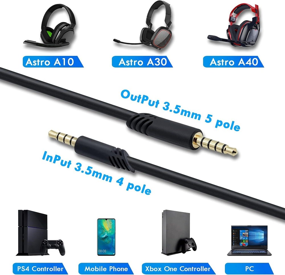 2M Replacement Audio Cable Cord Volume Control for Astro Gaming Headset A10 A40