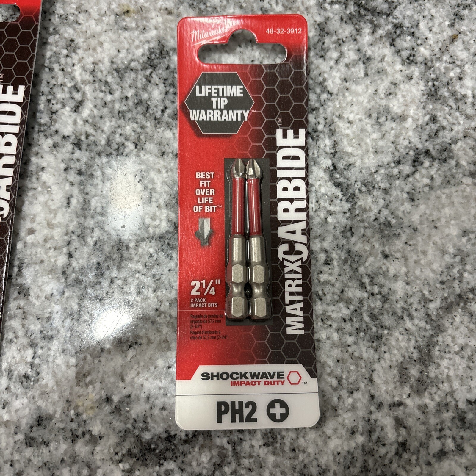 82 PACKS OF 2 - MILWAUKEE 2.25” MATRIX CARBIDE IMPACT PH2 SCREW BITS~48-32-3912