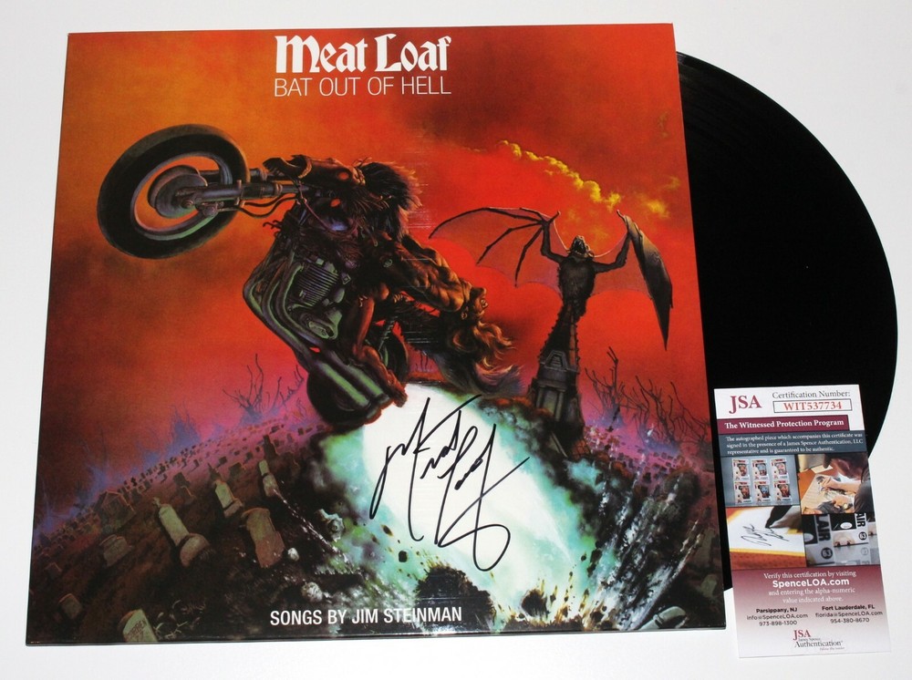 MEAT LOAF SIGNED 'BAT OUT OF HELL' VINYL RECORD ALBUM LP MEATLOAF PROOF JSA COA