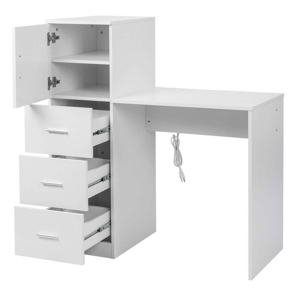 White embossed chipboard computer desk with 2 power sockets